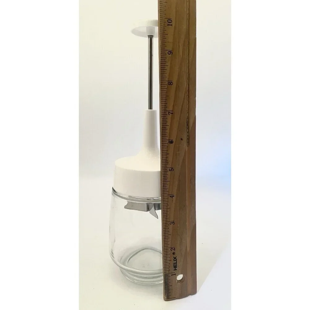 Retro Gemco Manual Food Chopper White Plunger Glass Jar Stainless Steel Blade